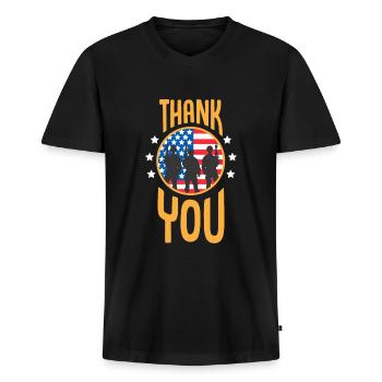 US Soldat Veteran Patriot Amerika - Männer Premium Bio T-Shirt mit V-Ausschnitt - Schwarz - Vorne - Nico (187cm)