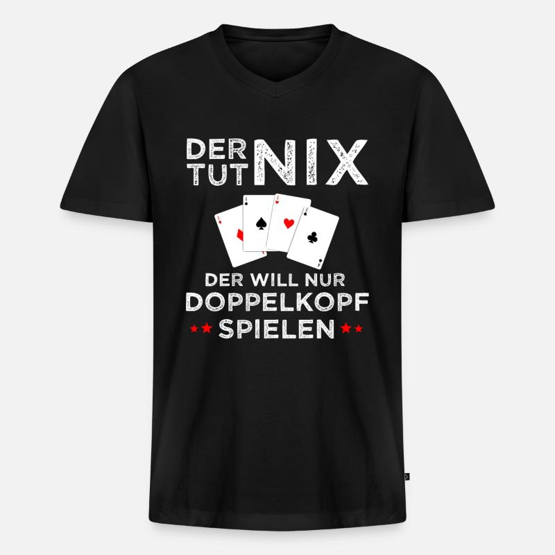 Doppelkopf Kartenspiel Schnapsen Geschenk - Männer Premium Bio T-Shirt mit V-Ausschnitt - Schwarz