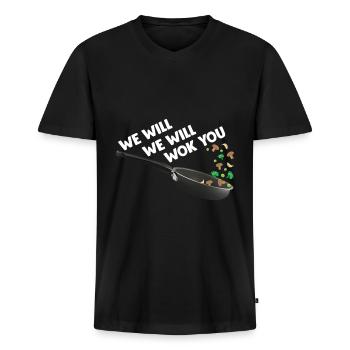 Drôle cuisine asiatique cuisine alimentaire wok cuisinier - T-shirt encolure en V Premium bio Homme - noir - Devant - Nico (187cm)