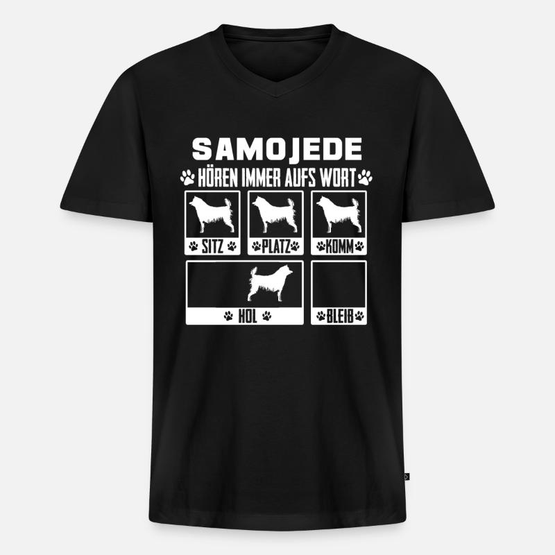 Samojede Samojeden Hund Geschenk - Männer Premium Bio T-Shirt mit V-Ausschnitt - Schwarz
