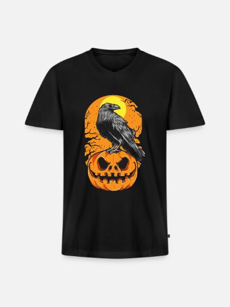 Raven Pumpkin Halloween Effrayant - T-shirt encolure en V Premium bio Homme - noir