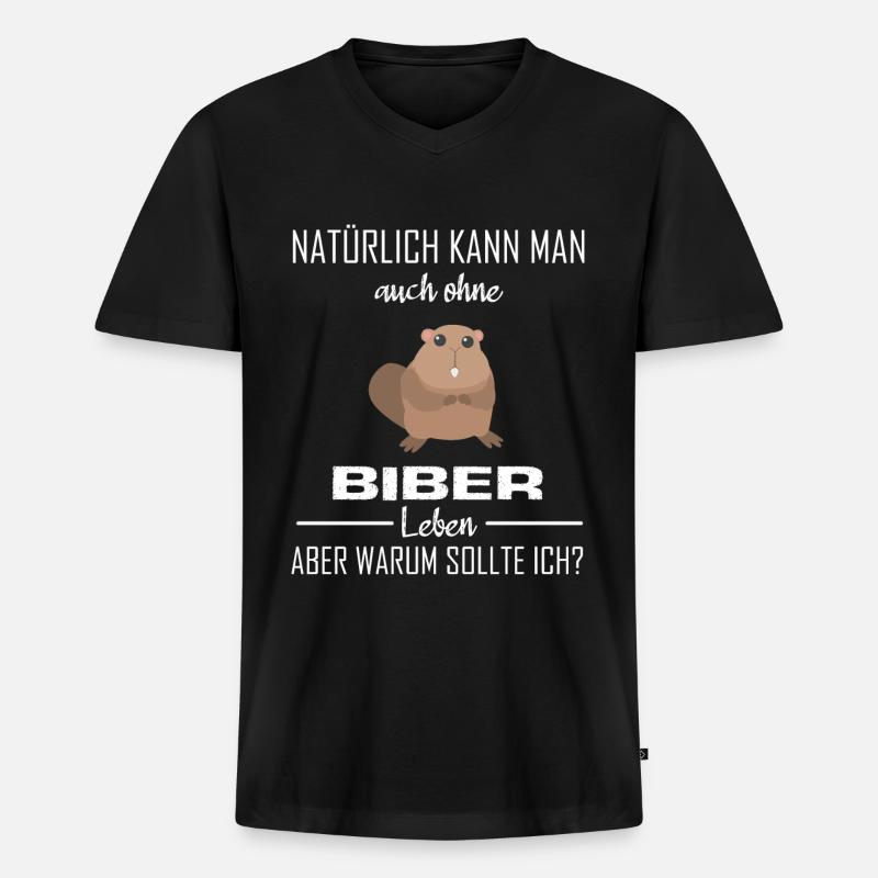 Biber Tier Tiere Geschenk - Männer Premium Bio T-Shirt mit V-Ausschnitt - Schwarz