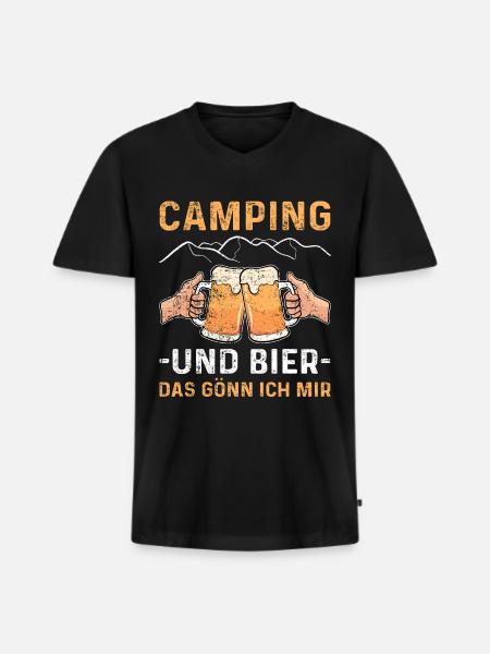 Bier Camping Deshalb Hier Geschenk - Männer Premium Bio T-Shirt mit V-Ausschnitt - Schwarz
