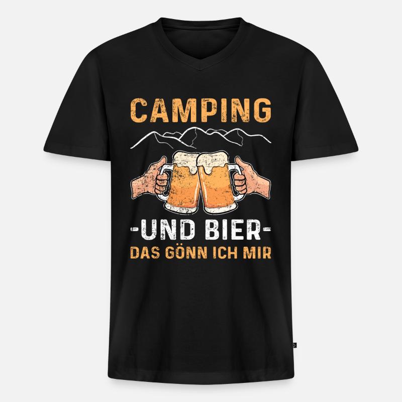 Bier Camping Deshalb Hier Geschenk - Männer Premium Bio T-Shirt mit V-Ausschnitt - Schwarz