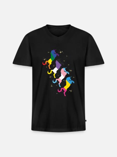 Panseksuel transseksuelle ikke binær LGBT Enhjørning - Premium økologisk T-shirt med V-hals til mænd - sort