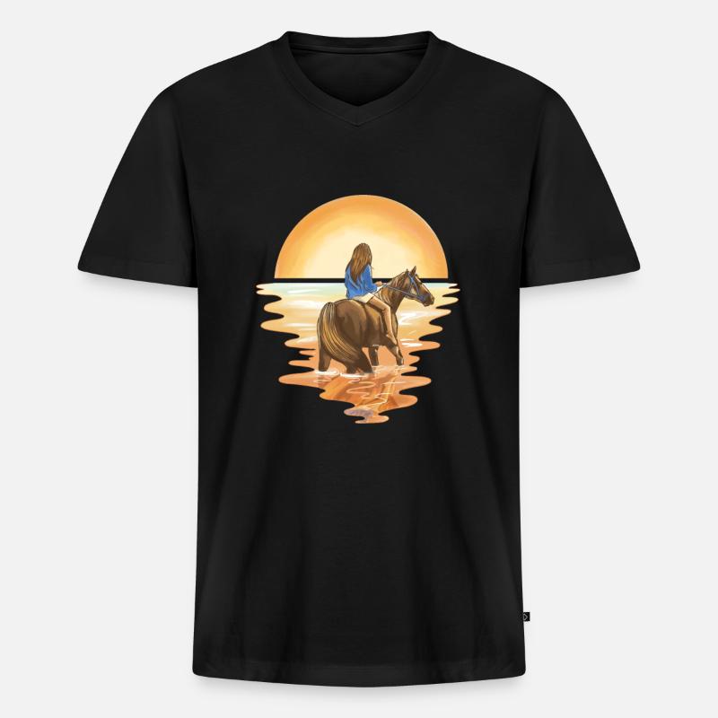 Pferd - Männer Premium Bio T-Shirt mit V-Ausschnitt - Schwarz
