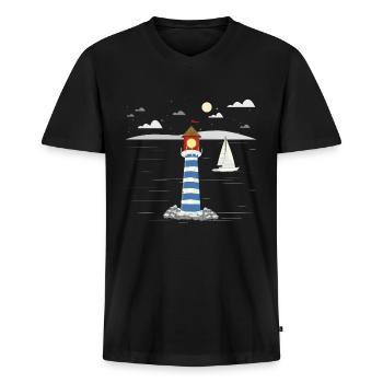 Segeln Geschenkidee Segelboot Küste Leuchtturm - Männer Premium Bio T-Shirt mit V-Ausschnitt - Schwarz - Vorne - Nico (187cm)