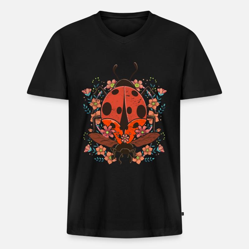 Marienkäfer - Männer Premium Bio T-Shirt mit V-Ausschnitt - Schwarz