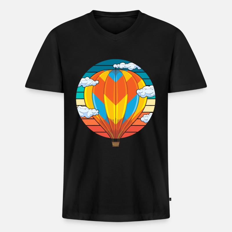 Retro Ballonfahrer Geschenkidee Heißluftballon - Männer Premium Bio T-Shirt mit V-Ausschnitt - Schwarz