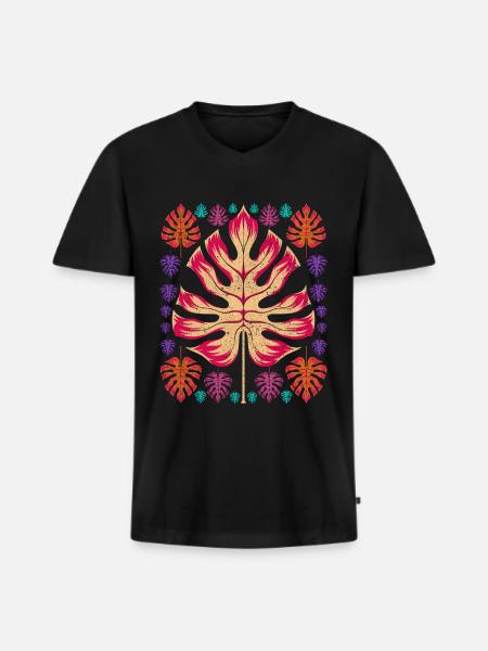 Monstera - Men's Premium Organic T-shirt with V-neck - black
