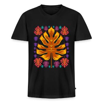Monstera feuilles Plante tropicale Monstera Deliciosa - T-shirt encolure en V Premium bio Homme - noir - Devant - Nico (187cm)
