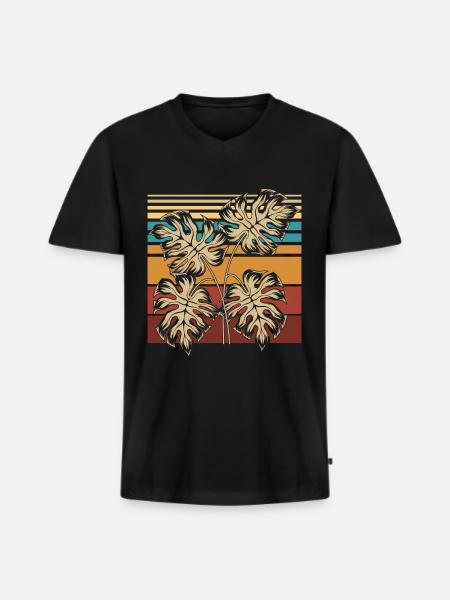 Retro Monstera - Men's Premium Organic T-shirt with V-neck - black
