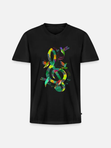 Music Gift Hummingbird Bird Clef - Men's Premium Organic T-shirt with V-neck - black