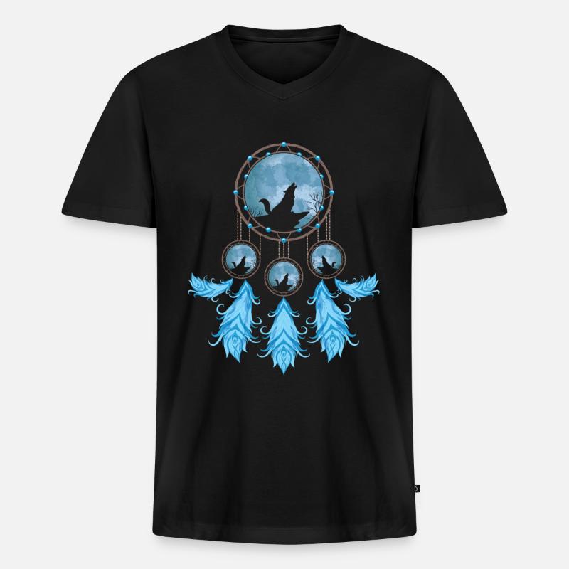 Heulender Wolf Geschenk Indianer Traumfänger - Männer Premium Bio T-Shirt mit V-Ausschnitt - Schwarz
