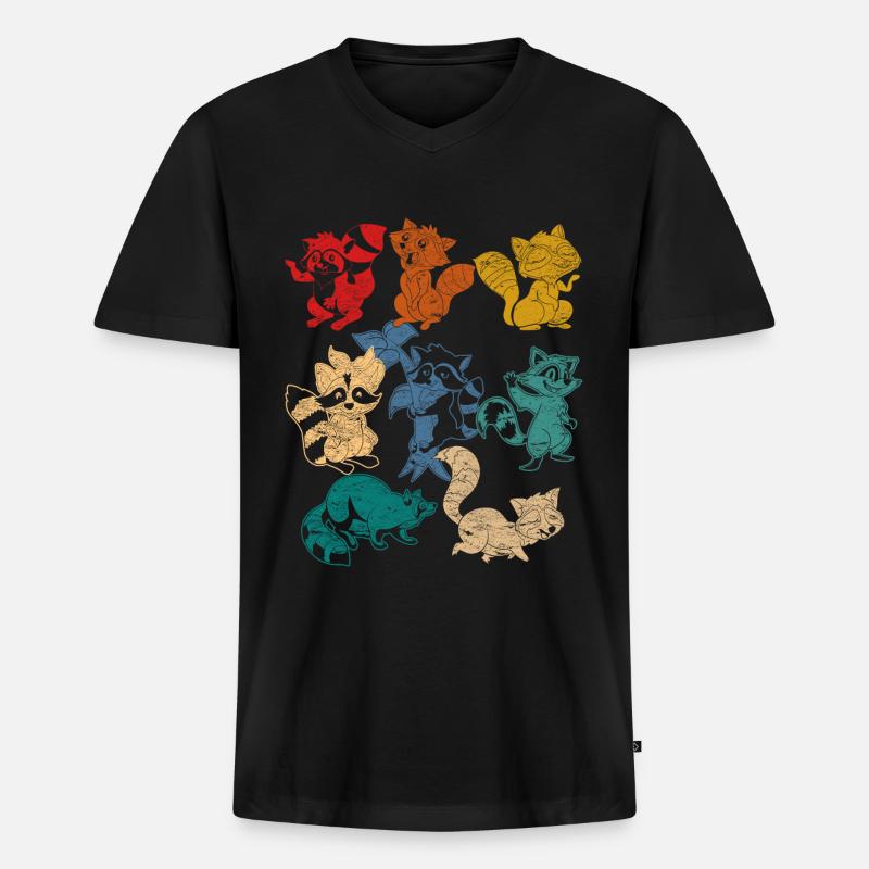 Waschbär - Männer Premium Bio T-Shirt mit V-Ausschnitt - Schwarz
