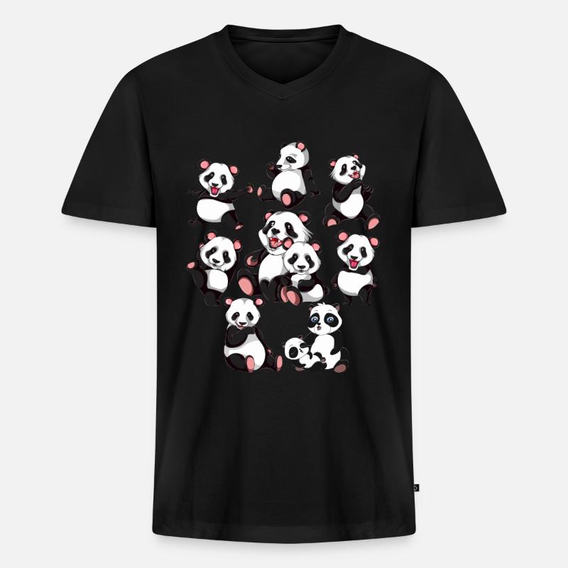 Pandabär - Männer Premium Bio T-Shirt mit V-Ausschnitt - Schwarz