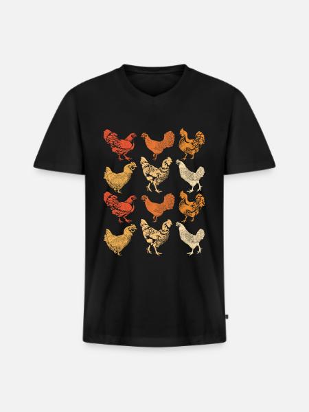 Hühner - Männer Premium Bio T-Shirt mit V-Ausschnitt - Schwarz