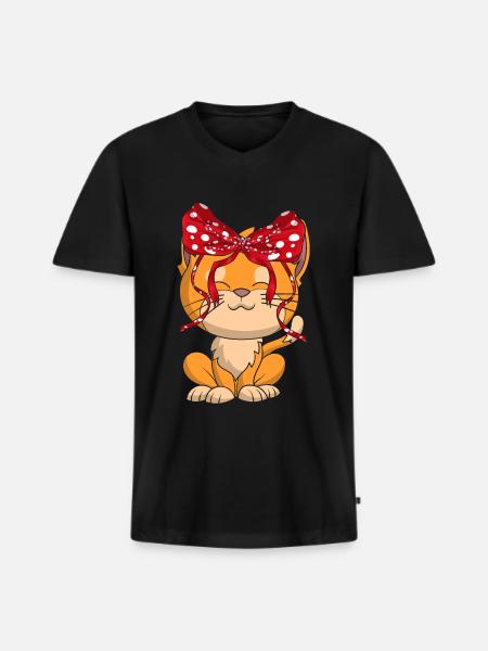 Chat - T-shirt encolure en V Premium bio Homme - noir