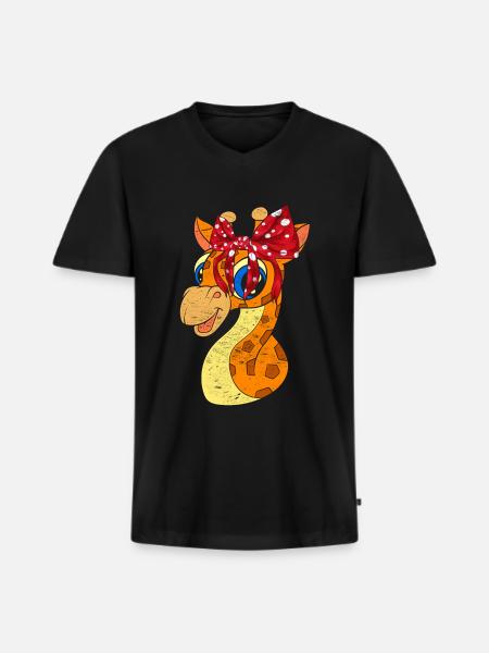 Giraffe - Männer Premium Bio T-Shirt mit V-Ausschnitt - Schwarz