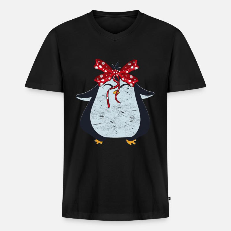 Pinguin - Männer Premium Bio T-Shirt mit V-Ausschnitt - Schwarz