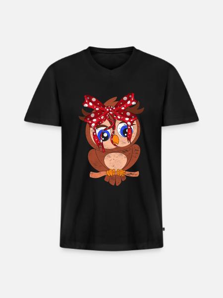 Eule - Männer Premium Bio T-Shirt mit V-Ausschnitt - Schwarz
