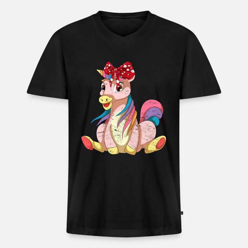 Einhorn - Männer Premium Bio T-Shirt mit V-Ausschnitt - Schwarz