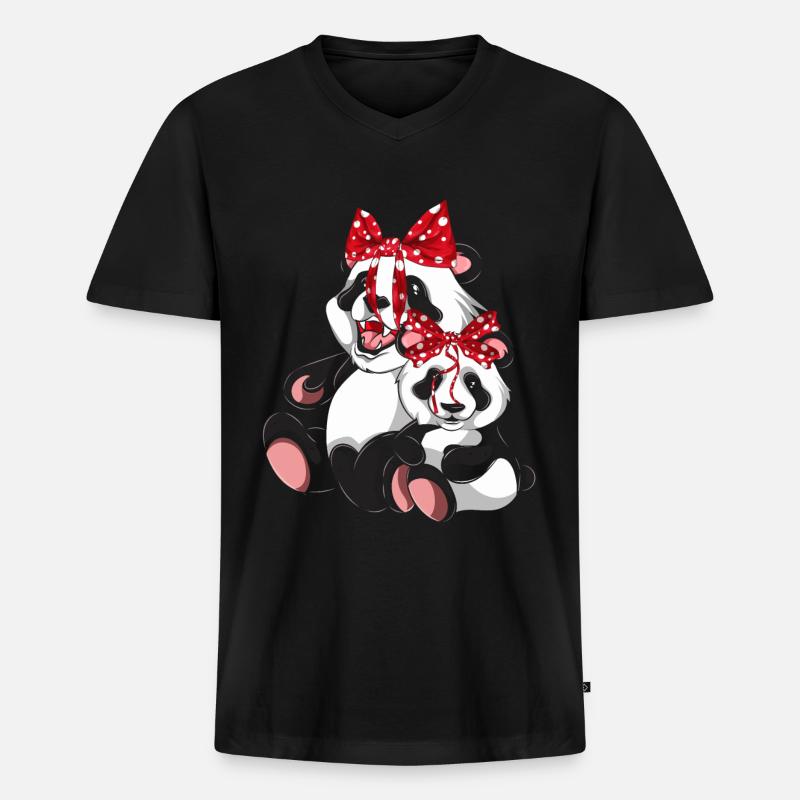 Pandabär - Männer Premium Bio T-Shirt mit V-Ausschnitt - Schwarz