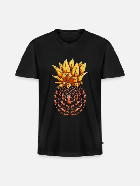 Red Panda Pineapple - Men's Premium Organic T-shirt with V-neck - black