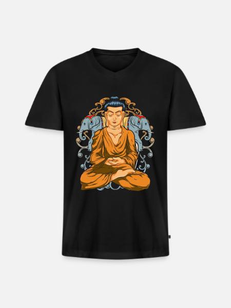 Hinduism Gift Buddhism Elephant Buddha - Men's Premium Organic T-shirt with V-neck - black