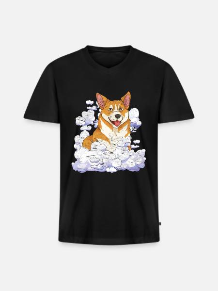 Hund elsker hund kæledyr gave Cloud Corgi - Premium økologisk T-shirt med V-hals til mænd - sort