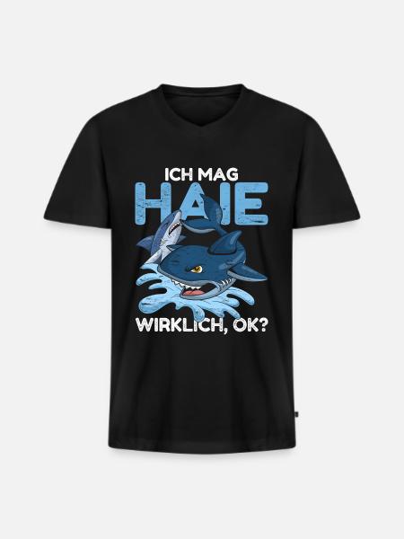 Hai - Männer Premium Bio T-Shirt mit V-Ausschnitt - Schwarz