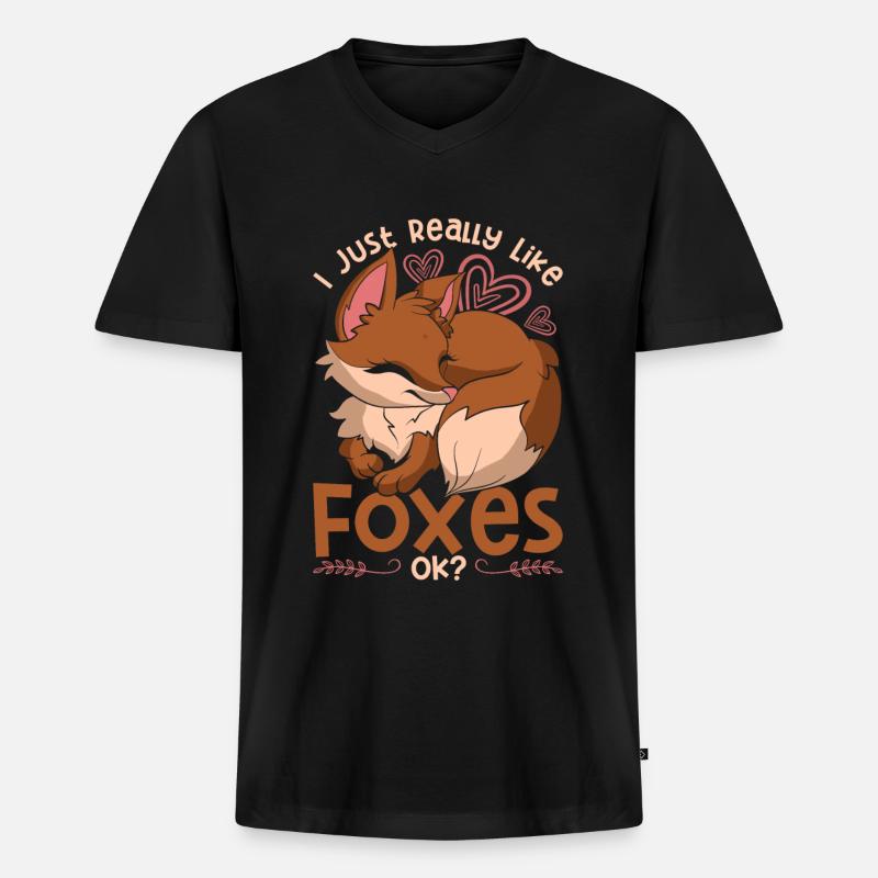 Fuchs - Männer Premium Bio T-Shirt mit V-Ausschnitt - Schwarz