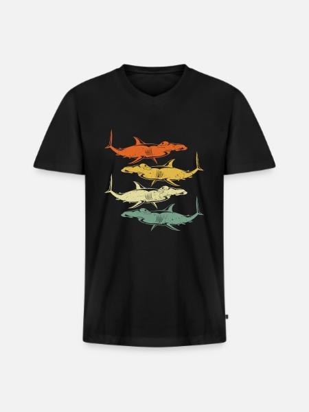 Requin-marteau rétro - T-shirt encolure en V Premium bio Homme - noir