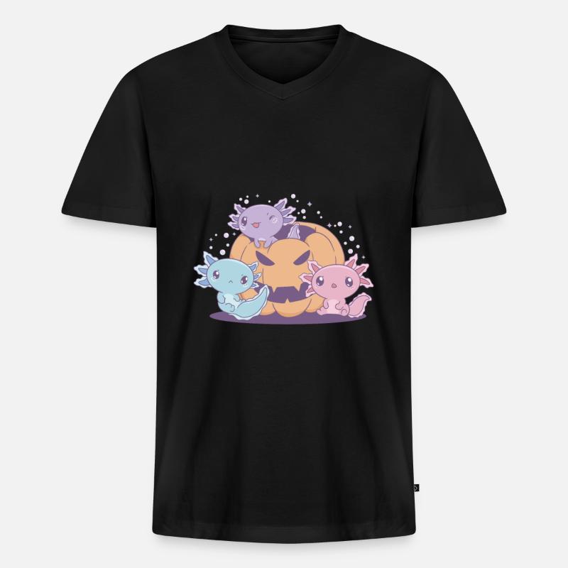 Lustiges Axolotl - Männer Premium Bio T-Shirt mit V-Ausschnitt - Schwarz