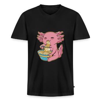 Lustiges Axolotl Ramen - Männer Premium Bio T-Shirt mit V-Ausschnitt - Schwarz - Vorne - Nico (187cm)