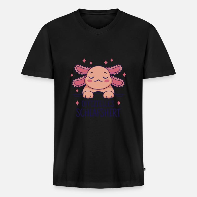 Lustiges Axolotl Schlafen - Männer Premium Bio T-Shirt mit V-Ausschnitt - Schwarz