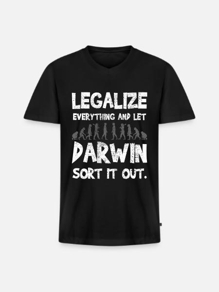 Evolutionary humor meets Darwinism - Men's Premium Organic T-shirt with V-neck - black