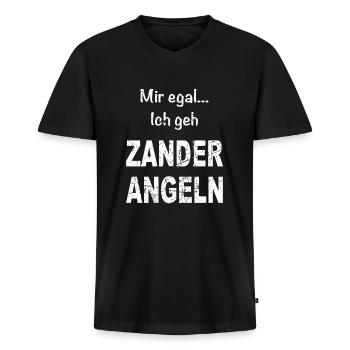 Zander Angeln Angler Raubfisch fischen - Männer Premium Bio T-Shirt mit V-Ausschnitt - Schwarz - Vorne - Nico (187cm)