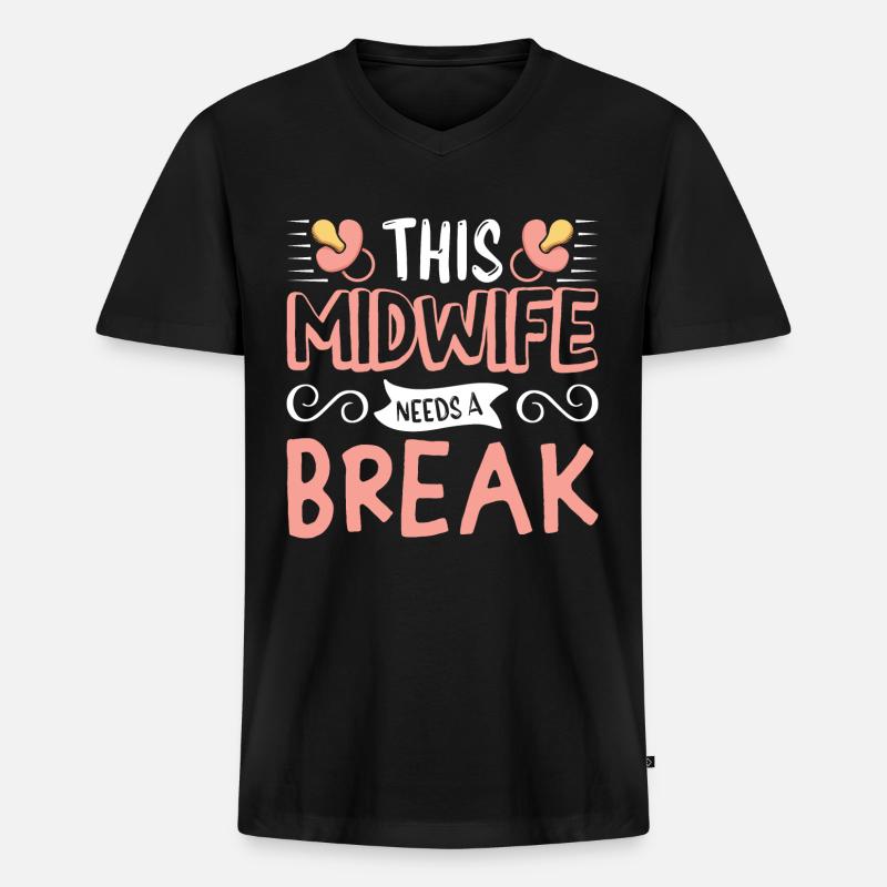 This Midwife needs a break - Männer Premium Bio T-Shirt mit V-Ausschnitt - Schwarz