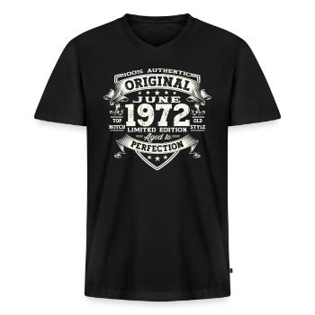 51e anniversaire Homme Juin Né en 1972 Original - T-shirt encolure en V Premium bio Homme - noir - Devant - Nico (187cm)