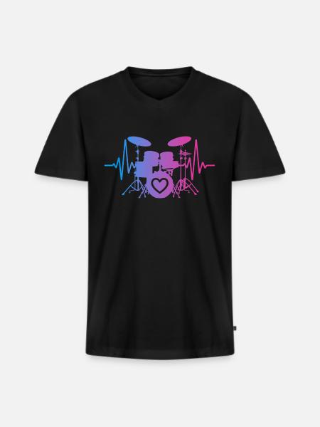 Heartbeat Drums Puls Drummer - Men's Premium Organic T-shirt with V-neck - black