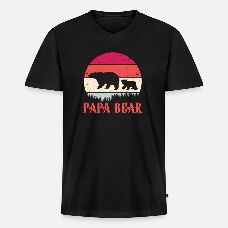 Papa Bear - Männer Premium Bio T-Shirt mit V-Ausschnitt - Schwarz