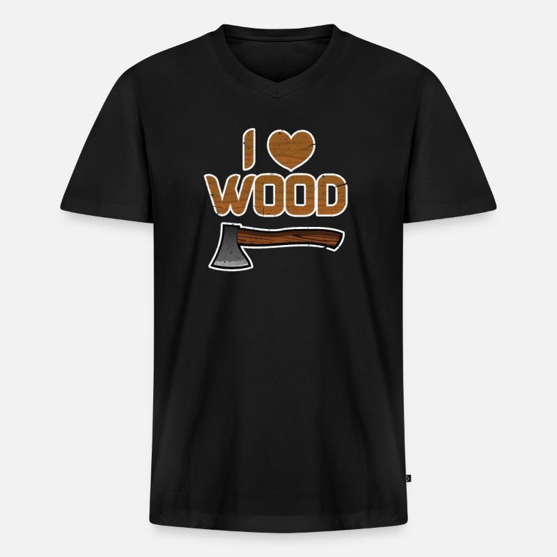 Holz - Männer Premium Bio T-Shirt mit V-Ausschnitt - Schwarz
