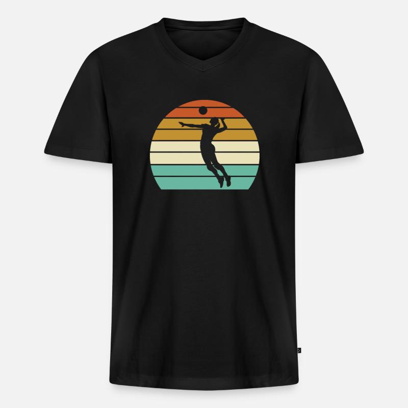 Volleyball Retro - Männer Premium Bio T-Shirt mit V-Ausschnitt - Schwarz