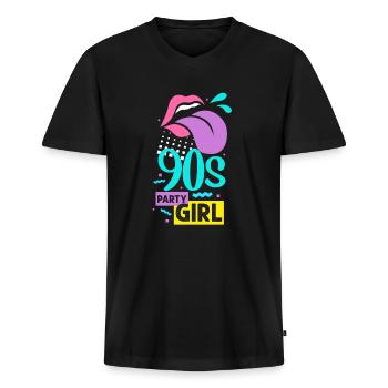 90er Jahre - Männer Premium Bio T-Shirt mit V-Ausschnitt - Schwarz - Vorne - Nico (187cm)