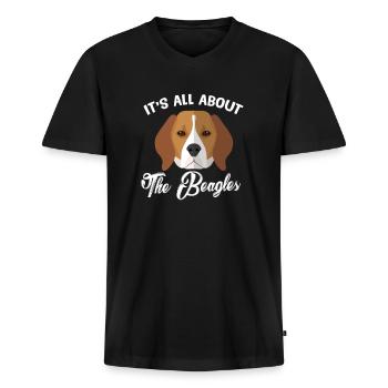 Beagle - Männer Premium Bio T-Shirt mit V-Ausschnitt - Schwarz - Vorne - Nico (187cm)