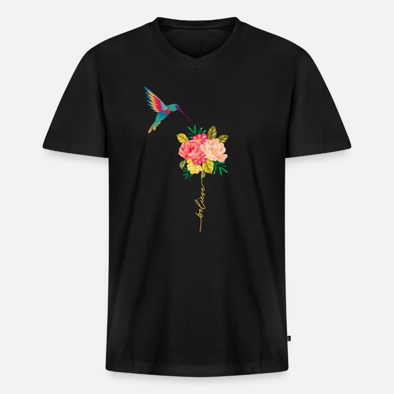 Kolibri - Männer Premium Bio T-Shirt mit V-Ausschnitt - Schwarz