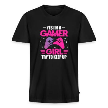 Gamer girl - Men's Premium Organic T-shirt with V-neck - black - Front - Nico (187cm)