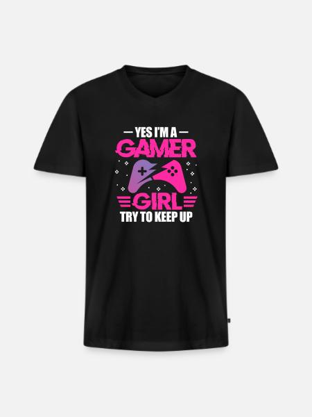 Gamer girl - Men's Premium Organic T-shirt with V-neck - black