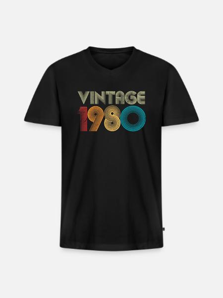 Millésime 1980 - T-shirt encolure en V Premium bio Homme - noir